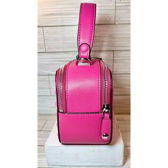 Karl Lagerfeld Simone Fuchsia Studded Camera Bag W/ Guitar Strap Crossbody - Picture 3 of 16